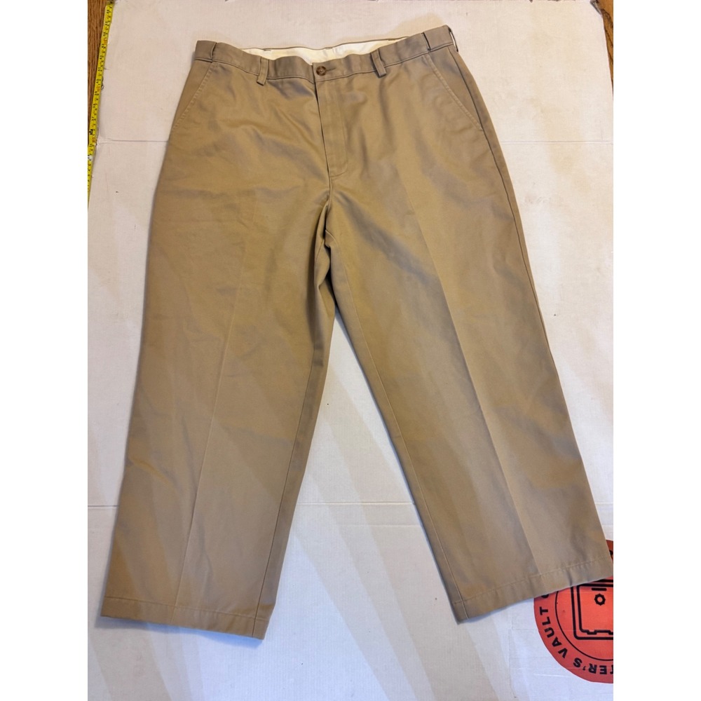 LL Bean Comfort Waist Chino Pants Mens 38x28 Khaki Tan Cotton Twill